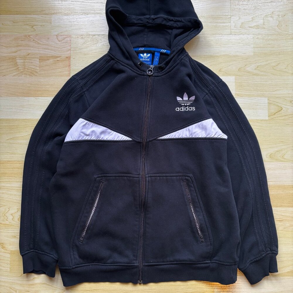 Adidas Originals Black / White Hoodie Full Zip Long Sleeve Size Large (L)